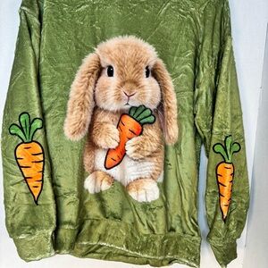 Green Bunny & Carrot Plush Pullover.SizeMedium